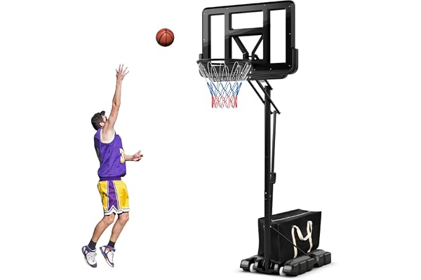 COSTWAY Panier de Basket-Ball Hauteur Réglable 145-305cm, Support de Basket Portable à roulettes avec Base Remplissable Sac de Poids Panneau Arrière de 111 cm, pour Enfants Adultes