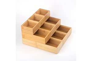 Rainsworth Organizer Cassetti Bagno in Legno - Set di 9 Contenitori per Cassetti da Bagno, Ideali per Organizzare Il Trucchi, Salvaspazio Organizzatore per la Cucina, Il Bagno e L'Ufficio
