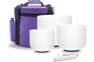 KVKA 3 Bols Chantants en Cristal de 20,3 à 30,5 cm (8A+10E+12C Pouces) - 432Hz Quartz Chakras bola Set Complet pour Thérapie Sonore et Méditation - Inclut 2 Maillets, Sacs et O-Rings