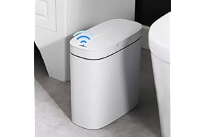 HAMON Sensore Bagno Pattumiera Automatica con Coperchio, 13L Pattumiera Senza Contatto Bianco Impermeabile, Cestino Intelligente Sottile di Plastica Ultra Sottile, Utilizzato in Cucine, Camere da Letto