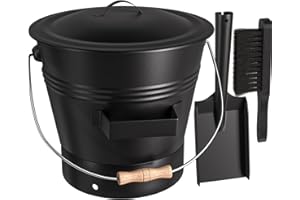 AMAGABELI GARDEN & HOME Amagabeli -Cubo de Ceniza con Tapa para Chimenea y Estufa de Leña - Incluye Pala y Cepillo, 10L Cubo Redondo para Interior/Exterior, Accesorios para Hogar, Barbacoa, Parrilla