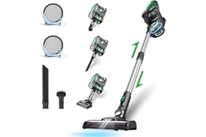 Vactidy Cordless Vacuum Cleaner, V8 Stick Vacuum Cleaner Powerful Suction, Up to 45mins with Detachable Battery, 6 in 1 Lightweight Hoover Cordless for Hardwood Floor Carpet Pet Hair