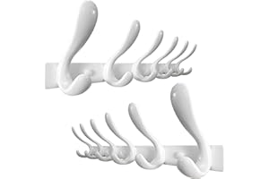 Honsky Garderobenhaken,Garderobenleiste,Wandgarderobe,Hakenleiste mit 6 Doppelte Haken,Hakenleiste Garderobe für Jacken,Mäntel,Schals,Weiß(2 Stück)