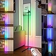 Smart RGB Floor Lamp, LED Floor Lamp Ambient Background Light, Modern Minimalism Color Changing LED Dimmable Torchiere, Black, 142cm, UK Plug, 20W Cool for Living Room, Bedroom and Play Room DIY
