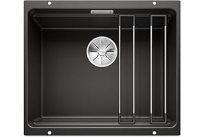 ‎BLANCO BLANCO ETAGON 500-U | Granitspüle aus SILGRANIT schwarz | Einbauart: Unterbau | für 60 cm breite Unterschränke | Systemkonzept mit vielseitig verwendbaren ETAGON-Schienen | [53x46x21,2 cm]