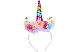 Nishine Unicornio flores cabeza con orejas brillantes pony cabeza con tiara chica fiesta de cumpleaños papel