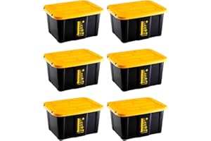 AC - Pack de 6 Cajas de almacenaje apilable con Tapa, plástico, cajón Multiusos, ordenación, Herramientas, hogar, Fabricada en España (Amarillo y Negro - 17 litros - 39,5 x 31,5 x 22 cm)