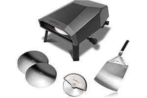 Grillfürst Gas Pizzaofen 305 mit drehbarem Pizzastein inkl. Starterset mit Pizzaschieber, 2 Pizzablechen und Pizzaschneider - bis zu 400°C, 4,65 kW starker Outdoor-Ofen, perfekt für knusprige Pizza