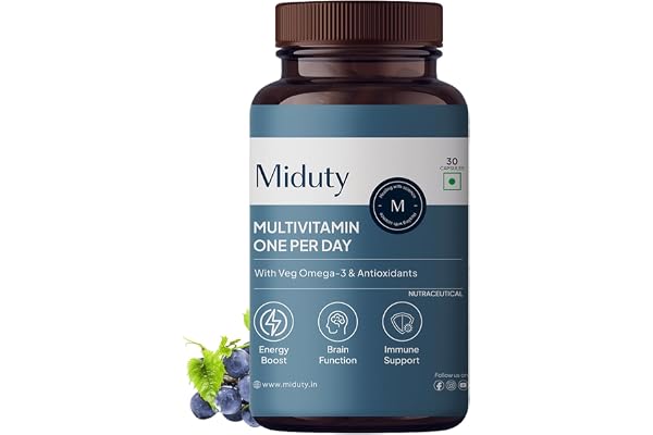 Miduty Multivitamin with Omega 3 Immunity Booster & Muscle Function for Men & Women Daily Vitamin Supplement with DHA, A-Lipoic Acid,Grape Seed Extract,Magnesium 30 Capsule