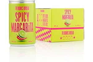 The Drinks Bureau Spicy Margarita Cocktails Ready to Drink Cans, Made with Tequila, Lime, Chilli & Agave Syrup, Creating a Sassy, Sour & Spicy Margarita (ABV 10%), Vegan & Allergen Free, 4 x 150ml