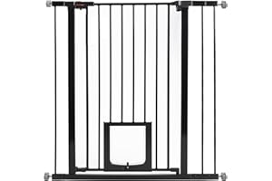 UBRAVOO Baby Gate for Doors and Stairs, Pressure Mounting, No Drilling, Automatic Closing Metal Door Safety Gate for Children and Pets, with Wall Protection and Extensions (Black-D, 76-97 cm)
