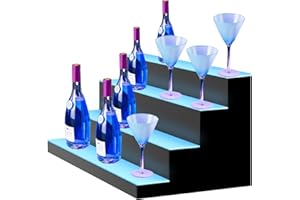 Cityjoy LED Lighted Liquor Bottle Display Shelf, 4 Tiers 30.04" X 15.79" X 12.60" Large USB Illuminated Bottle Rack Holder, Home Bar Drinks Acrylic Lighting Shelves 40 Bottles with Remote