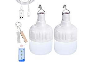 BURNTOP 2 luces de camping, linterna de emergencia LED de trabajo, iluminación recargable por USB, con control remoto, 30 W, 2000 lúmenes, luz portátil para tienda de campaña, patio, senderismo, pesca