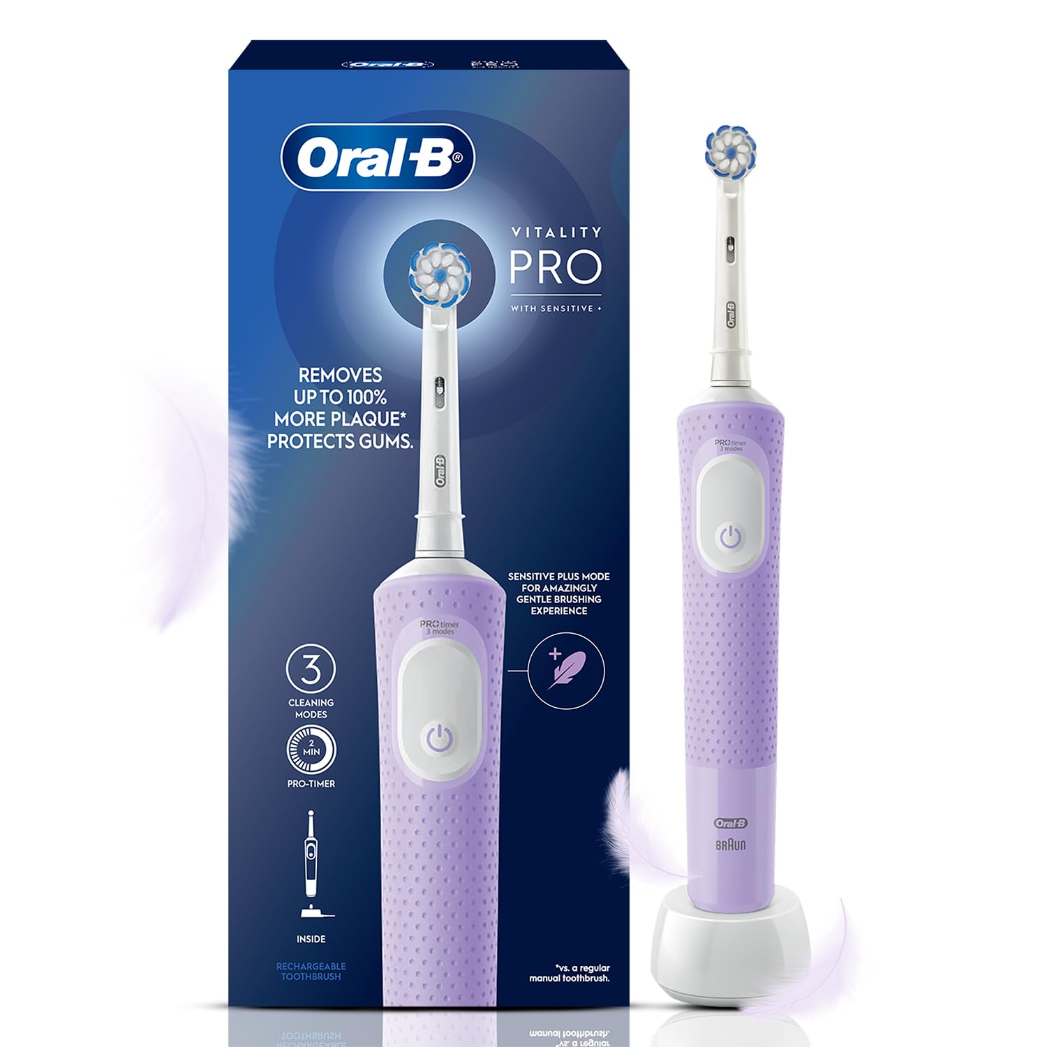 Oral B Vitality Pro with Sensitive Plus Rechargeable Electric Toothbrush for Adults, 3 Brushing Modes (Daily, Sensitive, Sens