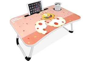 Blisswood Laptop Bed Table, Breakfast Bed Tray Foldable Portable Laptop Lap Desk Cup Holder Notebook Stand MDF Steel Legs 60x40x23cm For Reading Writing Working On Bed/Couch/Sofa/Floor (Catterpiller)