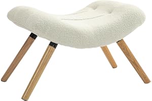 ‎HOMCOM HOMCOM Sitzhocker Hocker mit weichem Sitzkissen Holzbeinen Fußhocker mit Berberfleece-Stoff Polsterhocker Ottoman für Schlafzimmer, Wohnzimmer, Cremeweiß