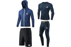 MEETYOO Ensemble Compression Homme Tenue de Sport Fitness Vêtement Running Courtes/Longues Tee Shirt Compression Legging Sport Short pour Running Jogging Musculation