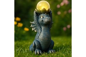 TIN DREAMS FACTORY | Dragón con Luz LED para Decoración Exterior - Water Lily Dragon – Figura de Jardín Solar – Accesorios Fantasía para Jardín, Patio y Terraza