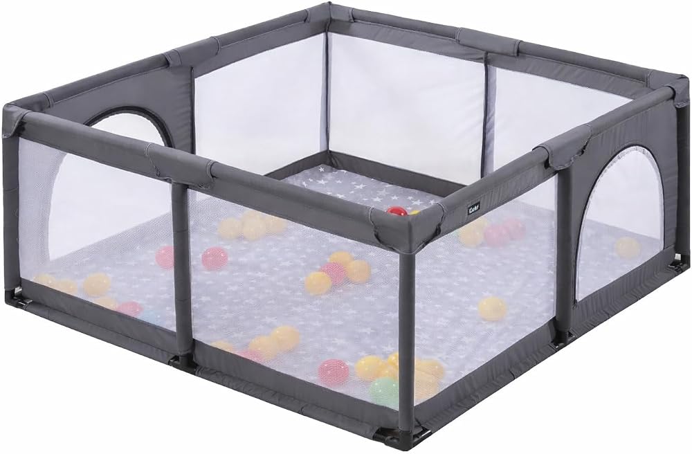 Ciciko Mamma Bebek Oyun Alanı, 125 X 125 X 65 Taşınabilir Oyun Parkı, Bej Renk, Mesh Yan Paneller, Güvenli Oyun Alanı- Gri