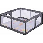 Ciciko Mamma Bebek Oyun Alanı, 125 X 125 X 65 Taşınabilir Oyun Parkı, Bej Renk, Mesh Yan Paneller, G&uuml;venli Oyun Alanı- Gri
