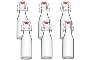 MEETOZ Glass Bottles with Stoppers,6PCS 250ml/9Oz Clear Glass Bottles,with Airtight Stoppers Clip Top Preserve Bottless,For Oil, Wine,Vinegar, Condiments, Water, Juice