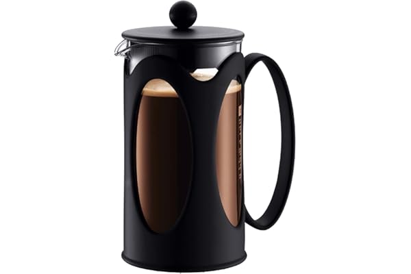 Bodum Kenya Cafetière à Piston - 350ml / 3 Tasses - Cafetière Manuelle en Verre Borosilicate et INOX - Passe au Lave-Vaisselle - Fabriquée au Portugal
