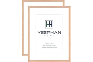 YEEPHAN Cadre photo 30x40 cm en bois de chêne massif avec face en perspex pour photo 4 ou photo 12x16 sans passe-partout pour montage mural, lot de 2