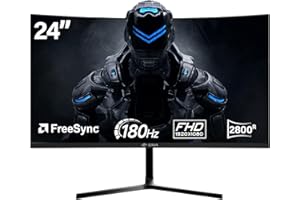 CRUA 24 Inch 180Hz,Curved Gaming Monitor, FHD 1080P, Frameless Design, AMD FreeSync, Low Motion Blur, Eye Care, DisplayPort, HDMI, Wall Mountable - Black