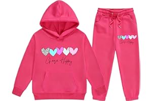 SoLu DAY8 Girls Tracksuit Set Choose Happy Kids Long Sleeve Hoodie Sweatshirt and Trousers Outfits Sets for Girls Trendy Spring Winter Comfy School Casual Jogging Athletic Age 3-14 Years