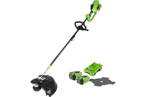 Greenworks 40V Akku Freischneider mit bürstenlosem Motor, Geschirr, verstellbarer Höhe, 40 cm Schnittbreite, 2 mm Nylonfäden oder 25 cm Klinge, 2 x 40 V Akku und Ladegerät, 3 Jahre Garantie GD40BCK2X