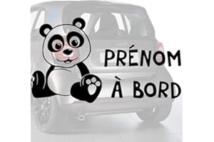 Sticker Bébé à bord PRENOM personnalisé pour voiture Panda 20 cm Noir - Anakiss