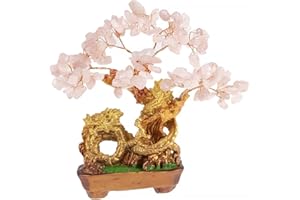 lachineuse – Árbol dragón de Cuarzo Rosa – Árbol Feng Shui 19 cm – Decoración asiática dragón japonés – Árbol de la Fortuna con dragón Dorado – Deco asiático Piedras Preciosas – Objeto Japón Zen