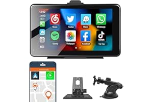 ANDUBEST Wireless CarPlay and Android Auto Portable Car Stereo with 7-inch IPS Touchscreen, AirPlay, MirrorCast, Bluetooth Hands-Free, AUX/FM Transmitter, GPS/Siri Integration, Compatible with All Car Models