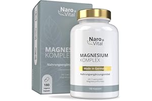 ‎NAROVITAL Magnesium Komplex hochdosiert - 1500 mg davon 432mg elementares Magnesium - Citrat, Oxid, Glycinat, Malat und Ascorbat - 180 Kapseln - 5 hochwertige Verbindungen für Muskeln, Eiweiß, Sport