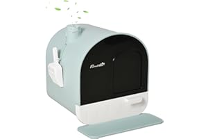 PawHut Arenero Cerrado para Gatos, Caja de Arena para Gatos con Bandeja Extraíble, Pala, Alfombrilla Antirrastreo y Filtro para Control de Olores, Puerta Abatible, Fácil de Limpiar, 43x44x47 cm, Verde