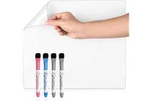 SLIANDTELLY Whiteboard Sheet Self-Adhesive Stick on Fridge Metal Glass Wood Smooth Surface, Removable & Easy to Clean, Re-stickable Dry Erase White Board for Office Memo Notice Daily Weekly Family Planner 4 Pens