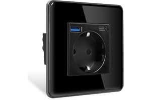 CNBINGO uttag med USB C+A infälld, 1 fack glas vägguttag