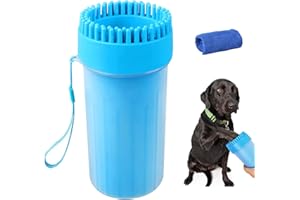 Soneer Dog Paw Cleaner,Portable Pet Paw Cleaner,Dog Foot Washer Massager,Comfortable Silicone Pet Cleaning Brush Cup with Towel for Dogs Cats Massage Grooming Dirty Claws (Blue)