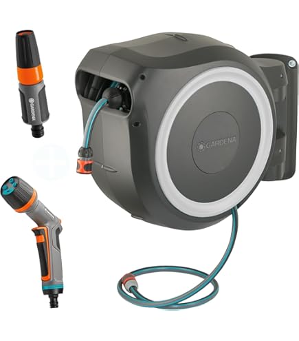 Alba-Krapf Turbo Hand-wandspoel van roestvrij staal - tuinslangrollen ( wandrollen, handmatig, functioneel, roestvrij staal, metaal, wandmontage