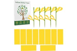 Fruit Fly Traps, T TOVIA 20 PCS Double-sided Fungus Gnat Sticky Catcher with 5 PCS Stakes for Indoor & Outdoor Flying Plant Insects Like Whiteflies, Aphids, Leaf Miners and Trips