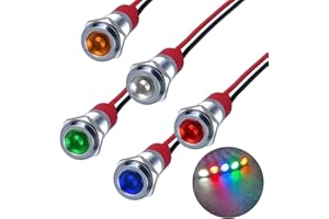 RUNCCI-YUN 5pcs 110V-220v 8mm DC Voyant Led En Metal,Led Indicateur Panneau,Temoin Lumineu, Pour Van,Bateau Et Autres Vehicules Universel(vert jaune rouge bleu blanc)