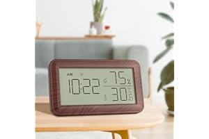 AIRCOVER Thermometer Hygrometer Innen mit Wecker, LCD Digital Thermometer, Hygrometer Feuchtigkeit, Raumthermometer Temperatur luftfeuchtigkeitsmesser für Babyzimmer Wohnzimmer Weinkellern (Braun Wood Grain)