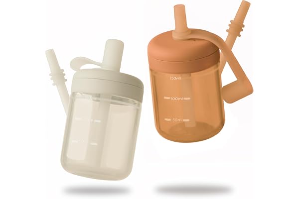 Moonkie Tasse Apprentissage Bebe, Tasse Paille Bebe en Silicone, Tasse Anti Fuite Bébé, sans BPA, Adapté au Lave-vaisselle, pour 6 Mois+, 5oz(Rouge argile/Ivoire)