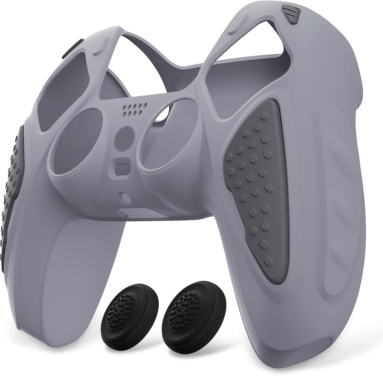 PlayVital Funda de Silicona para ps5 Mando - Carcasa de Goma Antideslizante con Tapas para Pulgar, Protector Tacto Suave, Accesorio Compatible con ps5 - Edición Knight (Gris Metalizado & Gris Oscuro)