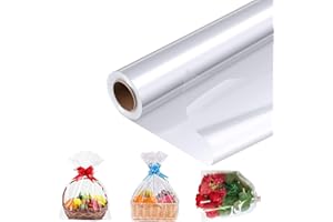 JCAKES Pellicola trasparente in cellophane, 40 cm x 50 m, pellicola regalo trasparente, rotolo di cellophane trasparente, carta da regalo, per fiori, cesti regalo di Natale