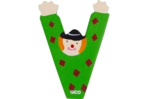 Träbokstäver namn barnrum stor dekoration för dörren, roliga clowns, A-Z, höjd ca 9 cm, träbokstav 7361 (V)