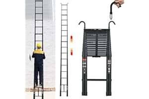 YIYAI Échelles télescopiques 6,2m, Escabeau Telescopique avec Crochets détachable, Échelle sextensible 15 marches, Charge Maximale 150kg, Échelle Pliante compacte pour intérieur ou extérieur