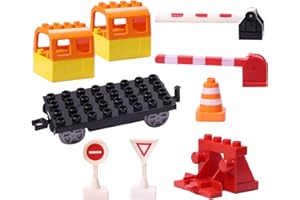 Mirthben Bausteine Schienen Set, 9-teiliges Gleiszubehör bestehend aus Waggons, Geländer, Prellböcke, Straßensperre, City Eisenbahn Schienen kompatibel mit dem Marktführer ab 2 Jahren