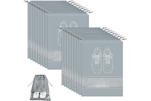 GAOHAN 20 Pcs Shoe Storage Bags,Dustproof Waterproof Travel Shoe Bags,Drawstring Shoes Bags with Transparent Slot, for Men Women, Organizers for Shoes, Underwear, Cosmetics, Daily Use(Grey)