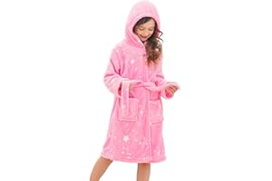 Piefry Weicher Bademantel mit Kapuze für Mädchen Fleece Morgenmantel Nachtwäsche Kinder